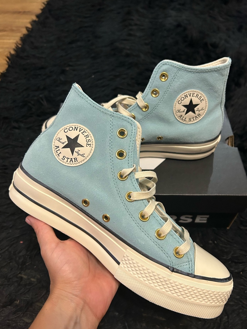 CONVERSE Ctas Lift Hi top blue leather platform lace up shoes sneakers sz 8 new